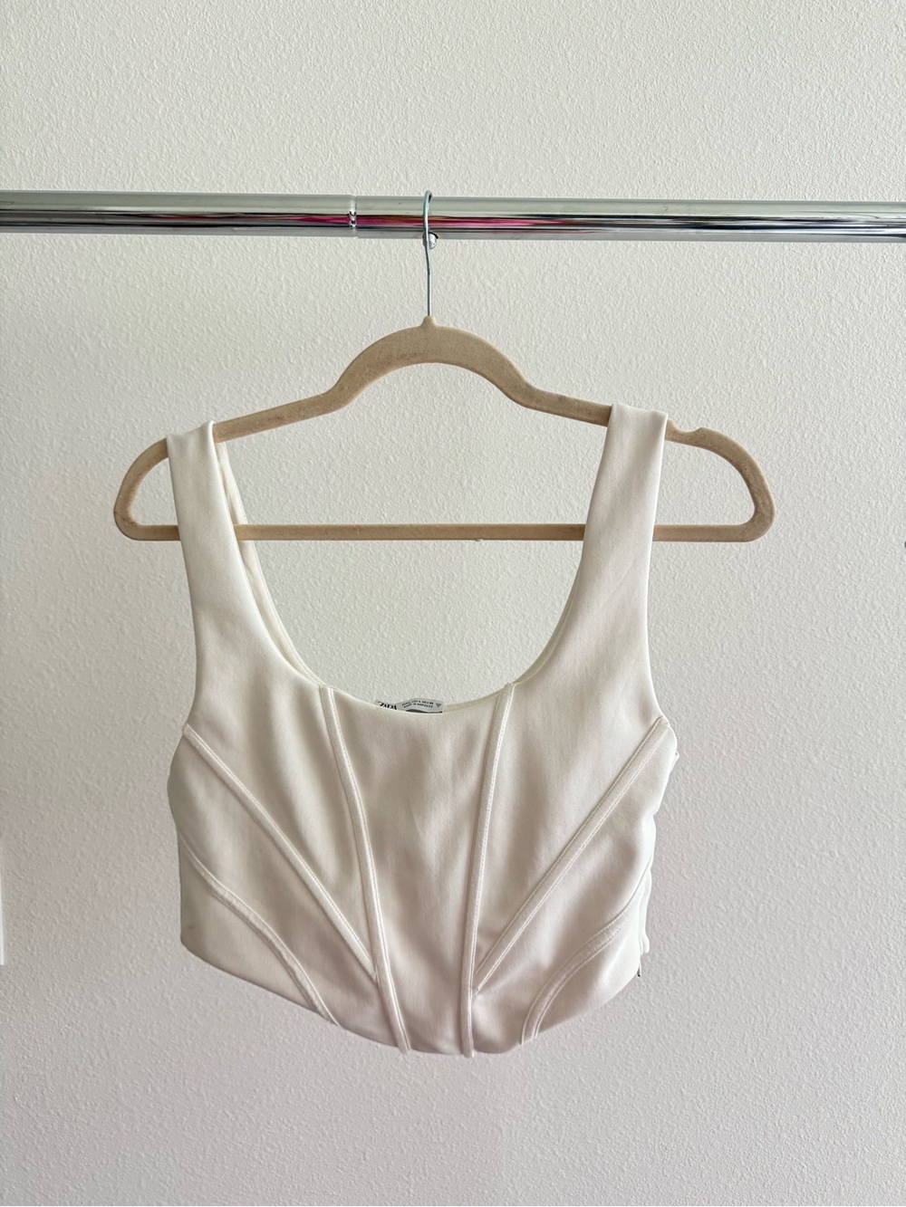 Zara Cream Structured Scoop Crop Top